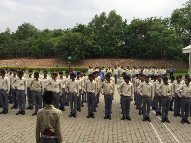 the students assembled at the open ground in the institute resembled an army battalion with their style of dressing and workouts. Their day starts after a small set of workouts