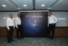 R- L Guenter Butchsek, CEO & MD, Tata Motors Ltd., Shailesh Chandra, President Electric Mobility Business & Corporate Strategy and Anand Kulkarni Product Line Head EVBU at the Tata Motors electric vehicle technology ‘ZIPTRON’ launch event.