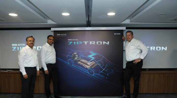 ZIPTRON a new EV technology from Tata Motors R- L Guenter Butchsek, CEO & MD, Tata Motors Ltd., Shailesh Chandra, President Electric Mobility Business & Corporate Strategy and Anand Kulkarni Product Line Head EVBU at the Tata Motors electric vehicle technology ‘ZIPTRON’ launch event.