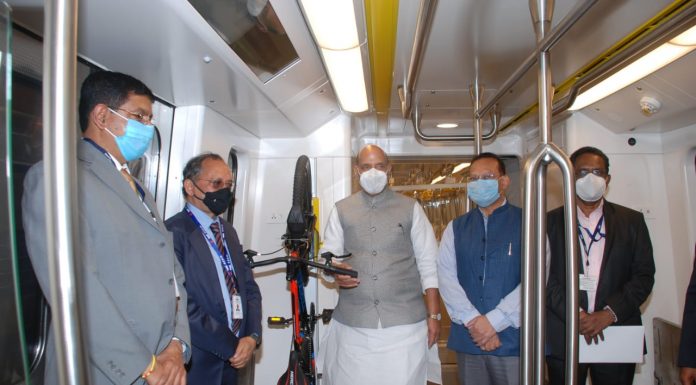 Defence Minister Rajnath Singh unveils Driverless Metro Car Defence